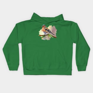 Watercolor Chaffinch on a twig Kids Hoodie